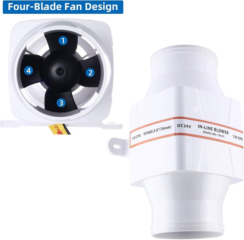 NovelBee Marine Boat DC 24V Electric in-Line Bilge Air Blower Fan Boat Engine Blowers Marine Cabin Engine Ventilation Blower Fan - Image 5